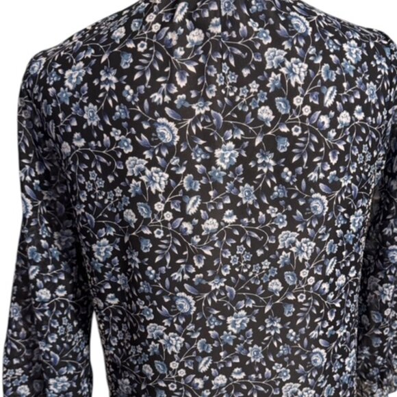 CHAPS NAVY PRINT TOP w/NECK TIE DETAIL PETITE/XSMALL #W - Picture 2 of 6